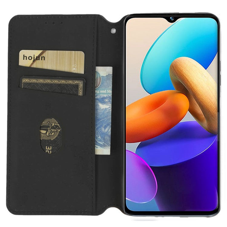 For vivo Y22 4G / Y22s 4G / Y35 4G (2022) Shock-absorbing Stand Wallet Phone Case, Imprinted Rhombus Pattern PU Leather Magnetic Auto-absorbed Folio Flip Cover - Black