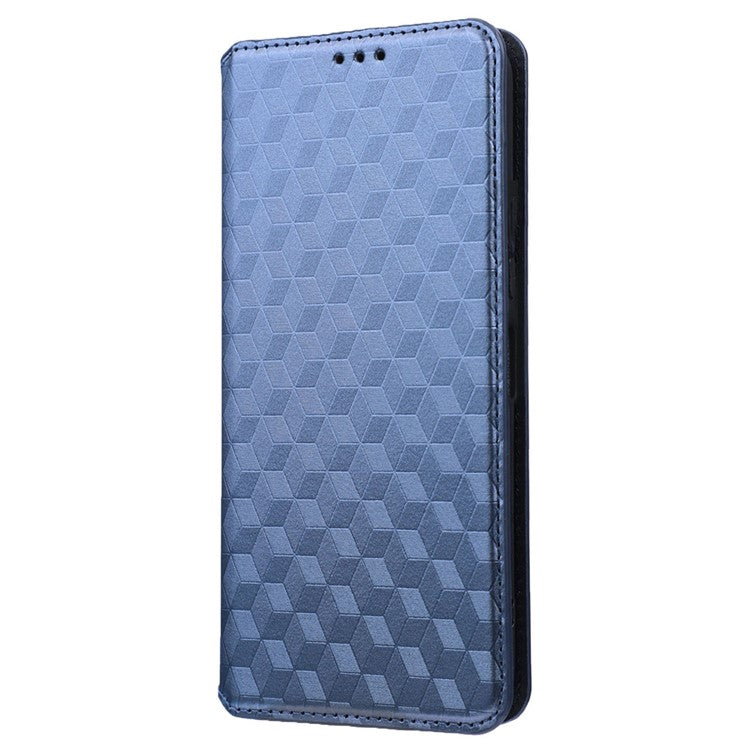 For vivo Y22 4G / Y22s 4G / Y35 4G (2022) Shock-absorbing Stand Wallet Phone Case, Imprinted Rhombus Pattern PU Leather Magnetic Auto-absorbed Folio Flip Cover - Blue