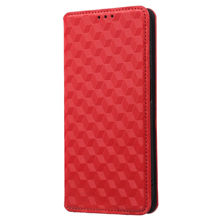 For vivo Y22 4G / Y22s 4G / Y35 4G (2022) Shock-absorbing Stand Wallet Phone Case, Imprinted Rhombus Pattern PU Leather Magnetic Auto-absorbed Folio Flip Cover - Red