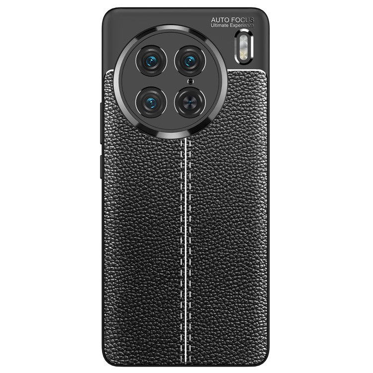 TPU Back Case for vivo X90 Pro 5G, Drop Proof Litchi Texture Phone Cover Protective Shell - Black