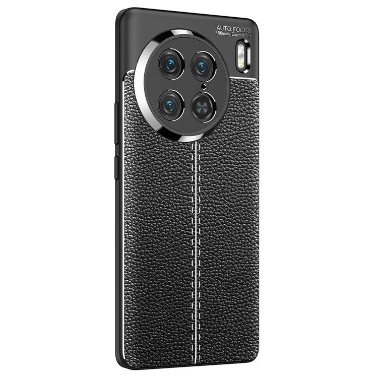 TPU Back Case for vivo X90 Pro 5G, Drop Proof Litchi Texture Phone Cover Protective Shell - Black