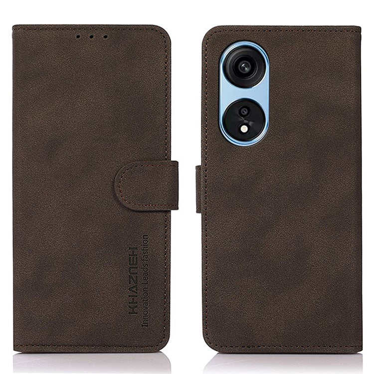 KHAZNEH PU Leather Phone Case for Oppo A1 Pro 5G / Reno8 T 5G, Textured Anti-Scratch Magnetic Wallet Phone Cover with Stand - Brown