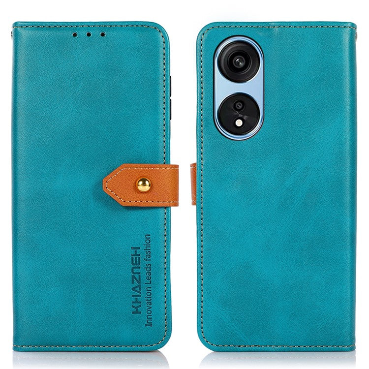 KHAZNEH Shockproof Case for Oppo A1 Pro 5G / Reno8 T 5G Cowhide Texture PU Leather Phone Case Anti-Drop Wallet Cover with Gold Buckle / Stand - Blue