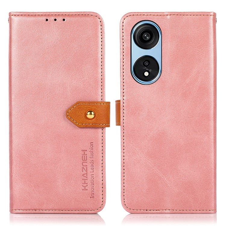 KHAZNEH Shockproof Case for Oppo A1 Pro 5G / Reno8 T 5G Cowhide Texture PU Leather Phone Case Anti-Drop Wallet Cover with Gold Buckle / Stand - Rose Gold