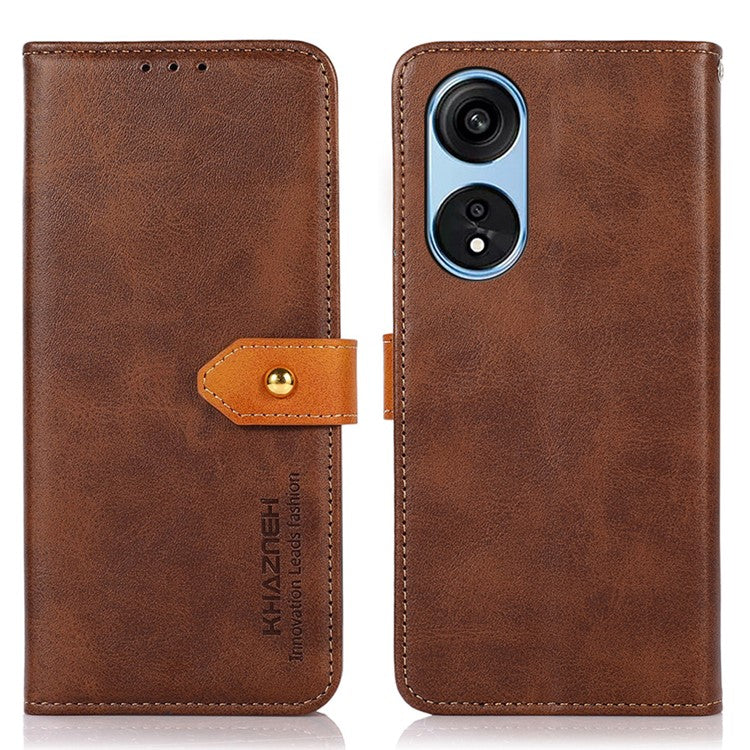 KHAZNEH Shockproof Case for Oppo A1 Pro 5G / Reno8 T 5G Cowhide Texture PU Leather Phone Case Anti-Drop Wallet Cover with Gold Buckle / Stand - Brown