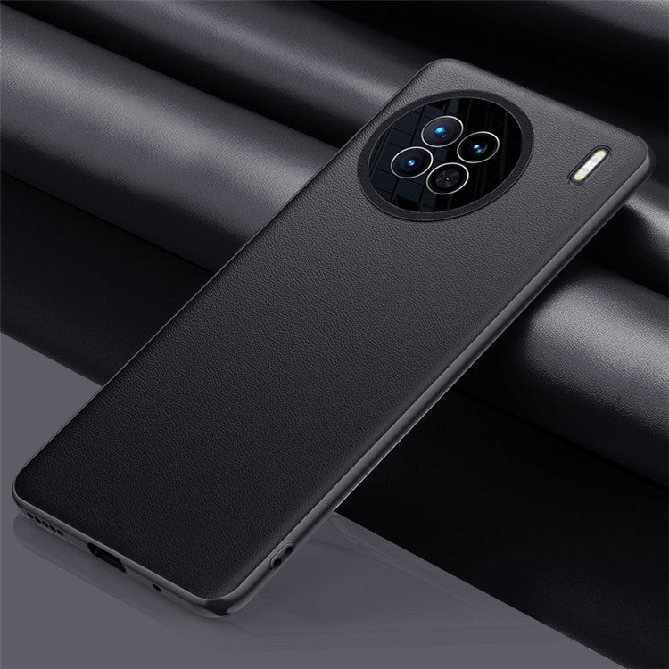 For vivo X90 5G PU Leather Coated TPU + PC Hybrid Protective Case Anti-Slip Shock Absorption Phone Cover - Black