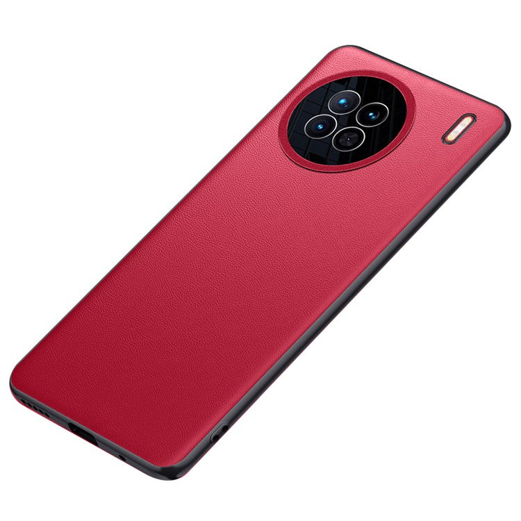 For vivo X90 5G PU Leather Coated TPU + PC Hybrid Protective Case Anti-Slip Shock Absorption Phone Cover - Red