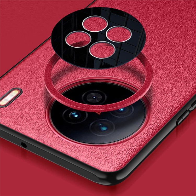 For vivo X90 5G PU Leather Coated TPU + PC Hybrid Protective Case Anti-Slip Shock Absorption Phone Cover - Red