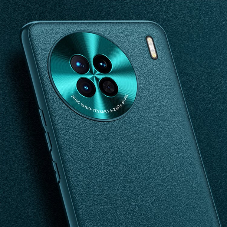 For vivo X90 5G PU Leather Coated TPU + PC Back Case Metal Lens Design Anti-Scratch Shockproof Protective Phone Cover - Green