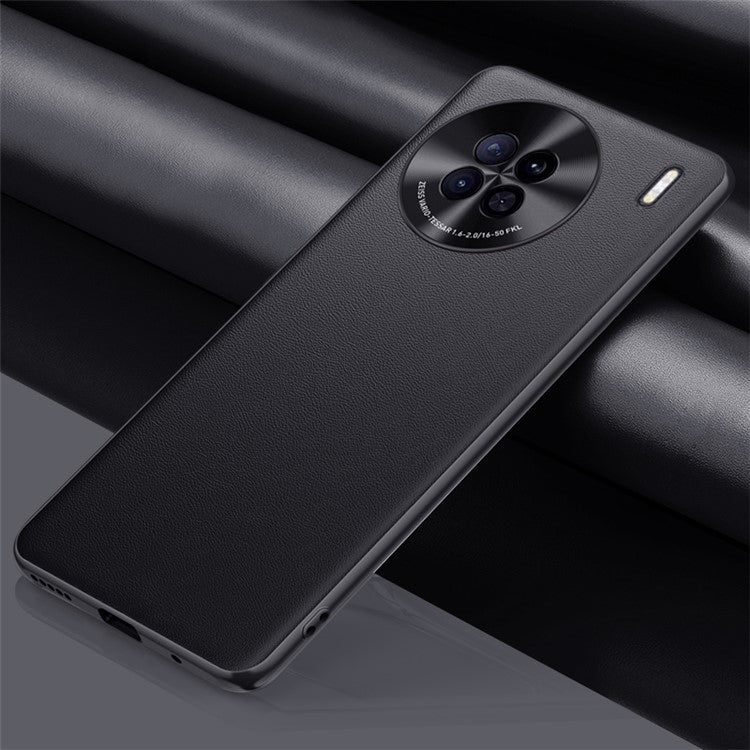 For vivo X90 5G PU Leather Coated TPU + PC Back Case Metal Lens Design Anti-Scratch Shockproof Protective Phone Cover - Black