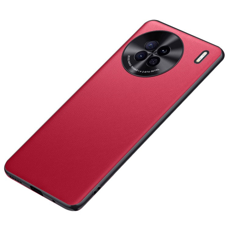 For vivo X90 5G PU Leather Coated TPU + PC Back Case Metal Lens Design Anti-Scratch Shockproof Protective Phone Cover - Red