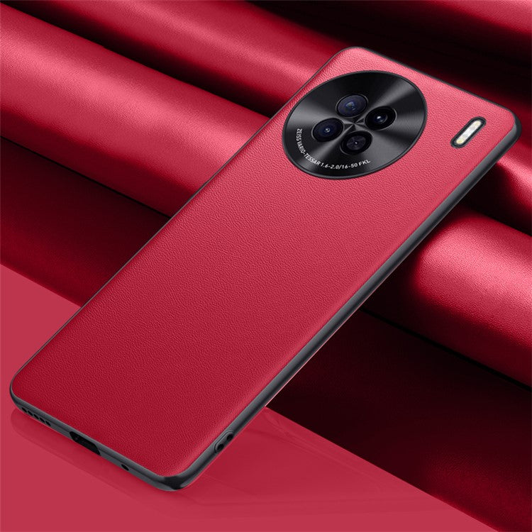 For vivo X90 5G PU Leather Coated TPU + PC Back Case Metal Lens Design Anti-Scratch Shockproof Protective Phone Cover - Red