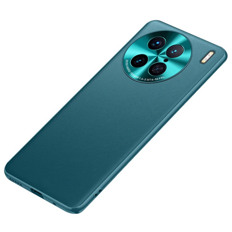 For vivo X90 Pro 5G PU Leather Coated TPU + PC Shockproof Protective Case Anti-Fall Metal Lens Design Phone Cover - Green