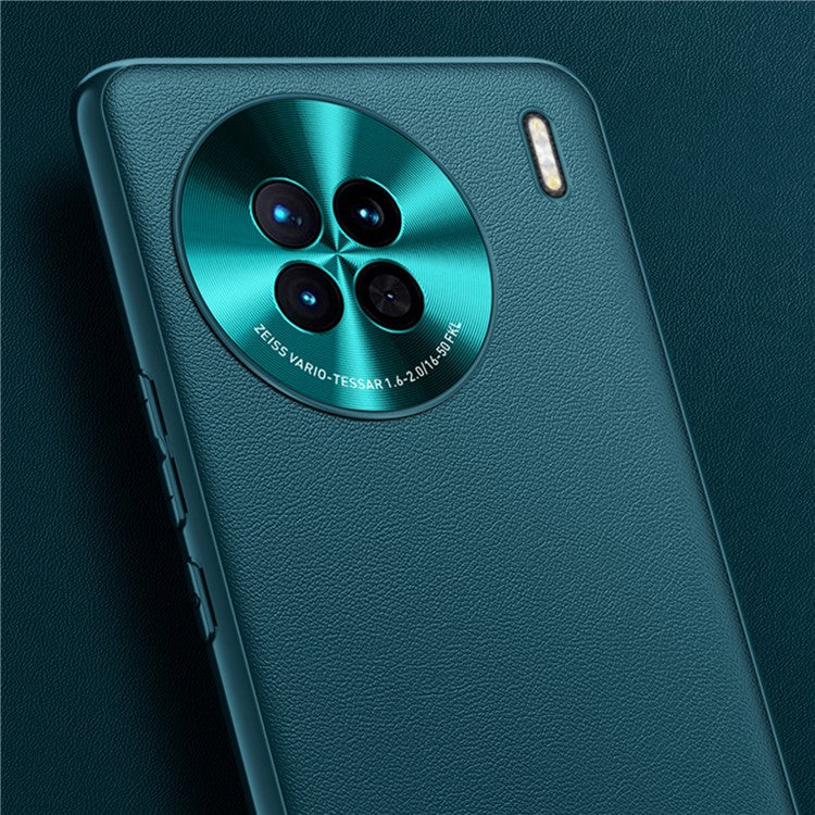 For vivo X90 Pro 5G PU Leather Coated TPU + PC Shockproof Protective Case Anti-Fall Metal Lens Design Phone Cover - Green