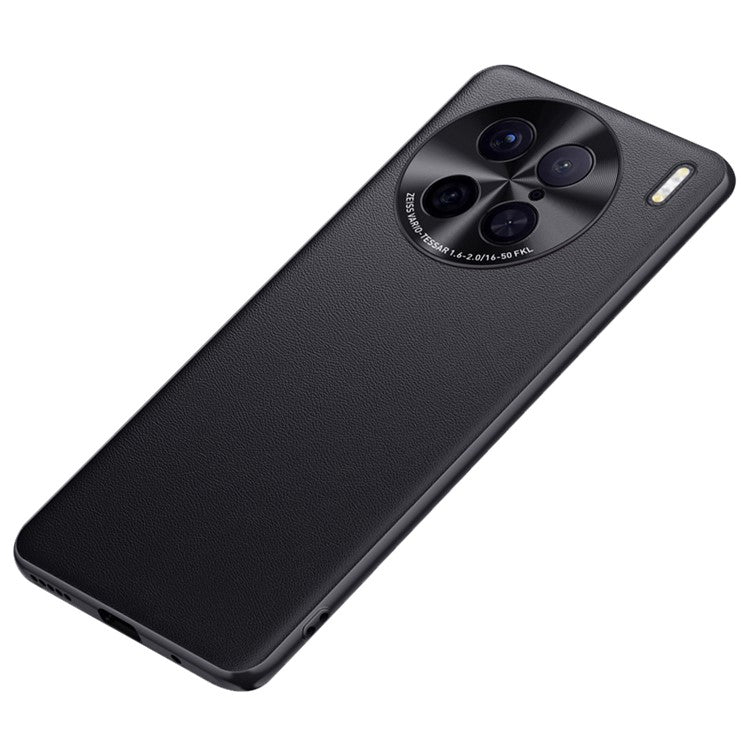 For vivo X90 Pro 5G PU Leather Coated TPU + PC Shockproof Protective Case Anti-Fall Metal Lens Design Phone Cover - Black