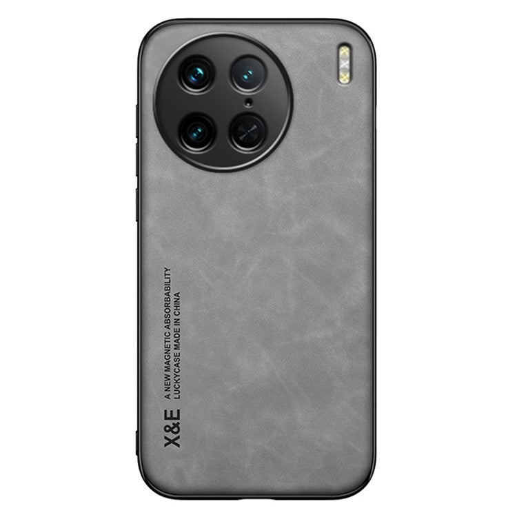 X&E For vivo X90 Pro 5G PU Leather Coated TPU+PC Cover Anti-scratch Skin-touch Phone Case with Built-in Metal Sheet - Light Grey