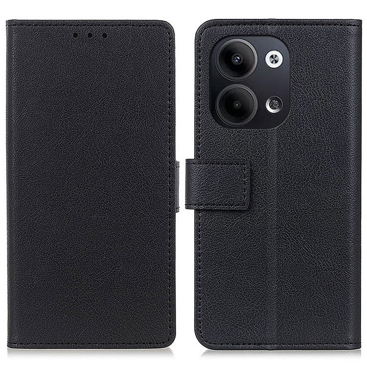 Textured Phone Case for Oppo Reno9 5G / Reno9 Pro 5G, PU Leather Stand Shell Folio Flip Wallet Cover - Black