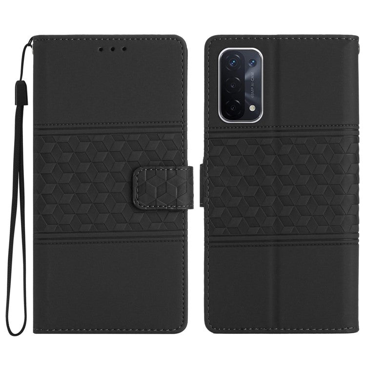 Phone Cover for Oppo A74 5G / A54 5G / A93 5G, Skin-touch Feeling Wallet Retro Imprinted Pattern Stand Leather Drop-proof Mobile Phone Case - Black