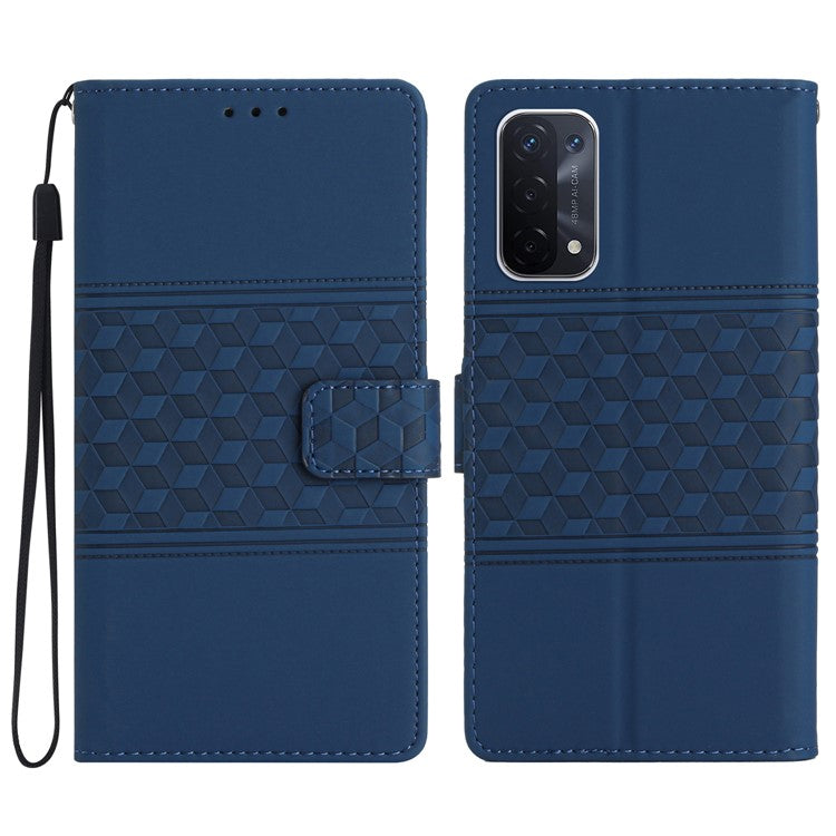 Phone Cover for Oppo A74 5G / A54 5G / A93 5G, Skin-touch Feeling Wallet Retro Imprinted Pattern Stand Leather Drop-proof Mobile Phone Case - Blue