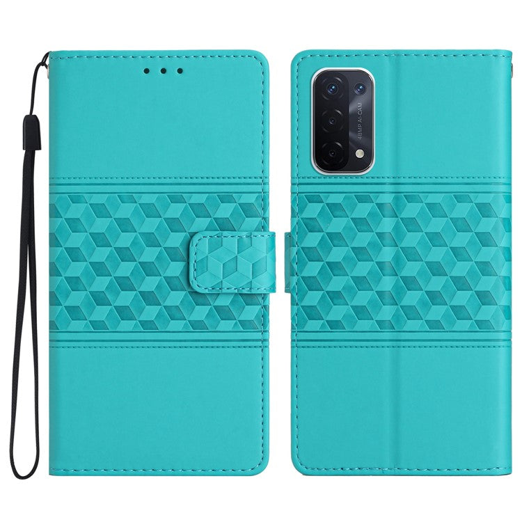 Phone Cover for Oppo A74 5G / A54 5G / A93 5G, Skin-touch Feeling Wallet Retro Imprinted Pattern Stand Leather Drop-proof Mobile Phone Case - Sky Blue