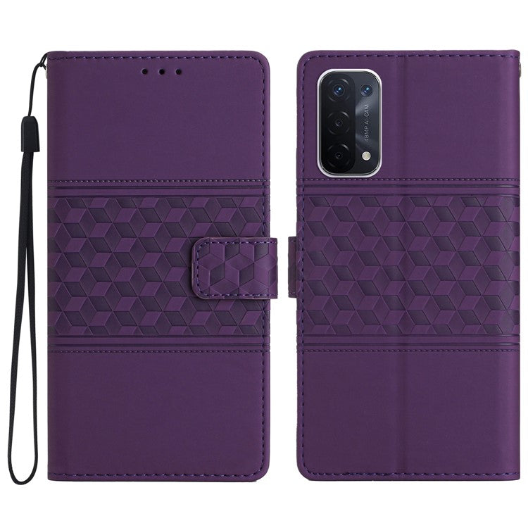 Phone Cover for Oppo A74 5G / A54 5G / A93 5G, Skin-touch Feeling Wallet Retro Imprinted Pattern Stand Leather Drop-proof Mobile Phone Case - Purple