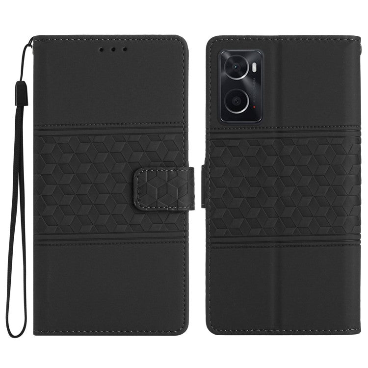 Shockproof Phone Cover for Oppo A76 / A36 / A96 4G, Skin-touch Feeling Wallet Stand Retro Imprinted Pattern Flip Leather Phone Case - Black