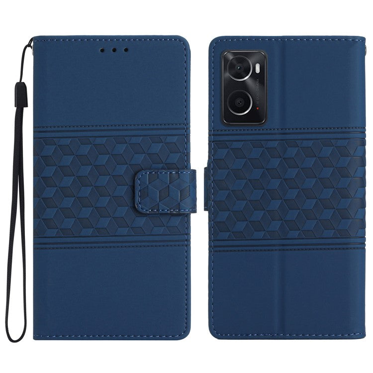 Shockproof Phone Cover for Oppo A76 / A36 / A96 4G, Skin-touch Feeling Wallet Stand Retro Imprinted Pattern Flip Leather Phone Case - Blue