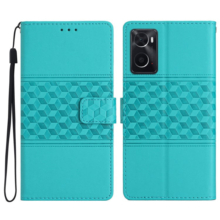 Shockproof Phone Cover for Oppo A76 / A36 / A96 4G, Skin-touch Feeling Wallet Stand Retro Imprinted Pattern Flip Leather Phone Case - Sky Blue