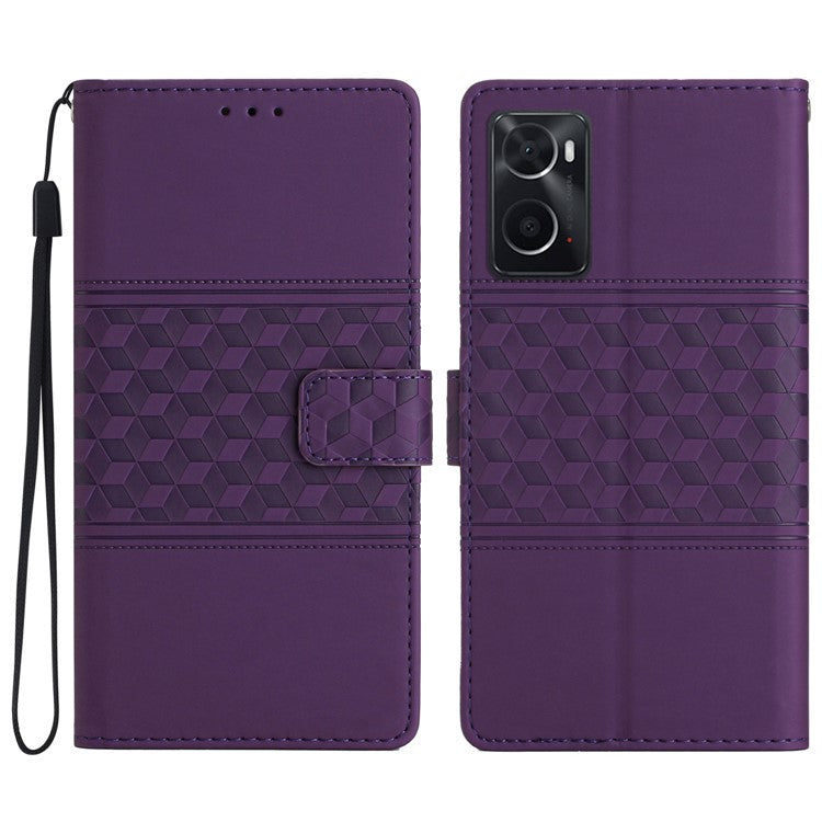 Shockproof Phone Cover for Oppo A76 / A36 / A96 4G, Skin-touch Feeling Wallet Stand Retro Imprinted Pattern Flip Leather Phone Case - Purple