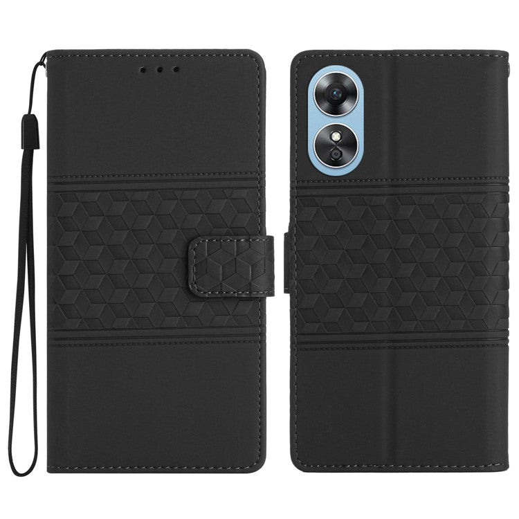 Retro Imprinted Pattern Stand Phone Case for Oppo A17 4G / A17k 4G , Wallet Skin-touch Feeling Leather Phone Cover - Black