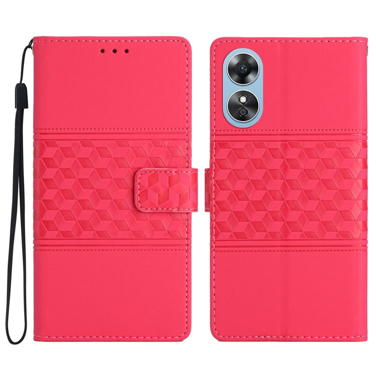 Retro Imprinted Pattern Stand Phone Case for Oppo A17 4G / A17k 4G , Wallet Skin-touch Feeling Leather Phone Cover - Rose