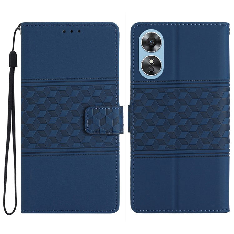 Retro Imprinted Pattern Stand Phone Case for Oppo A17 4G / A17k 4G , Wallet Skin-touch Feeling Leather Phone Cover - Blue