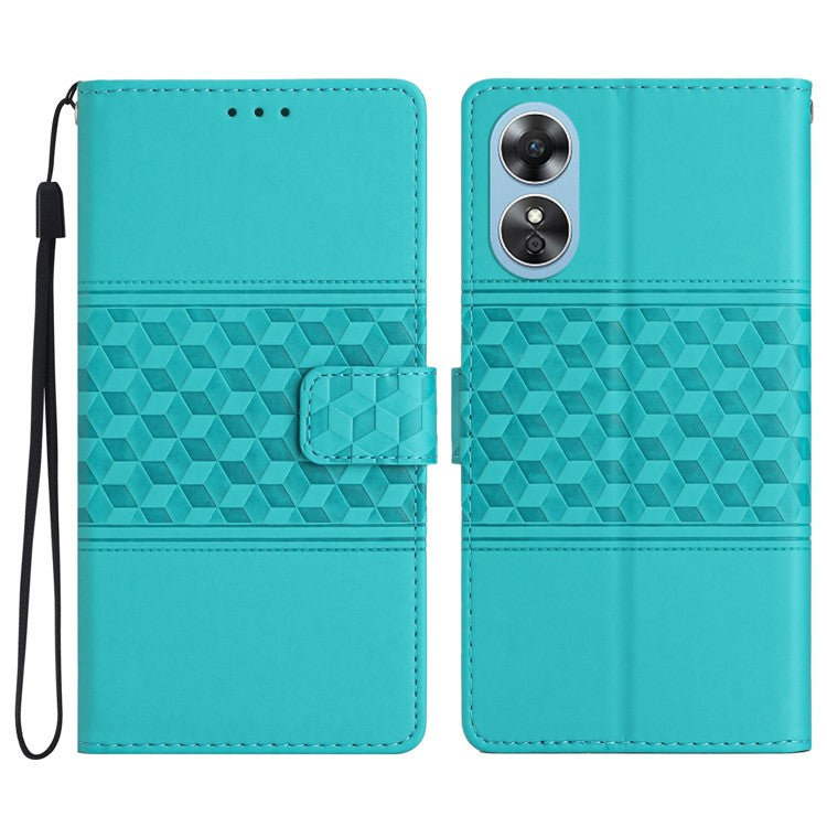 Retro Imprinted Pattern Stand Phone Case for Oppo A17 4G / A17k 4G , Wallet Skin-touch Feeling Leather Phone Cover - Sky Blue