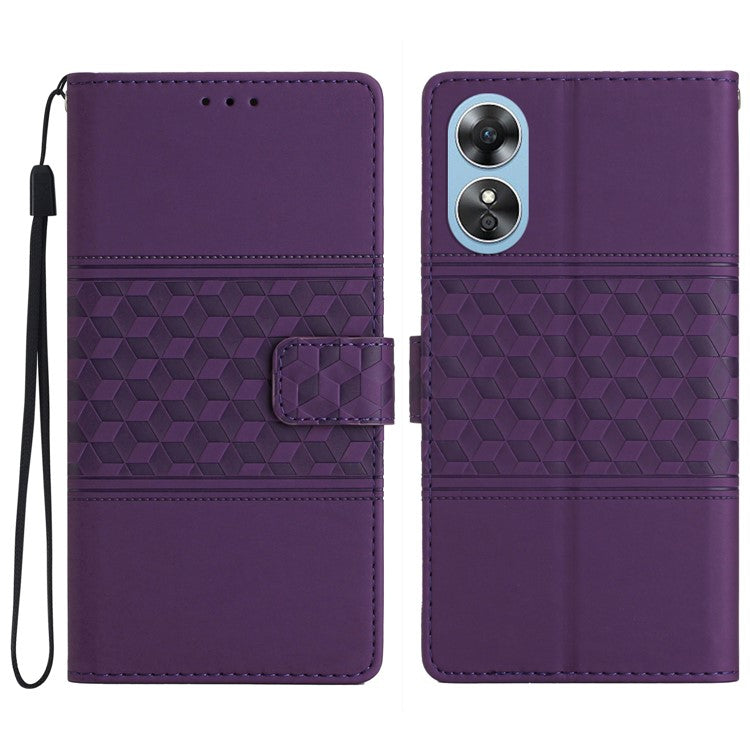 Retro Imprinted Pattern Stand Phone Case for Oppo A17 4G / A17k 4G , Wallet Skin-touch Feeling Leather Phone Cover - Purple