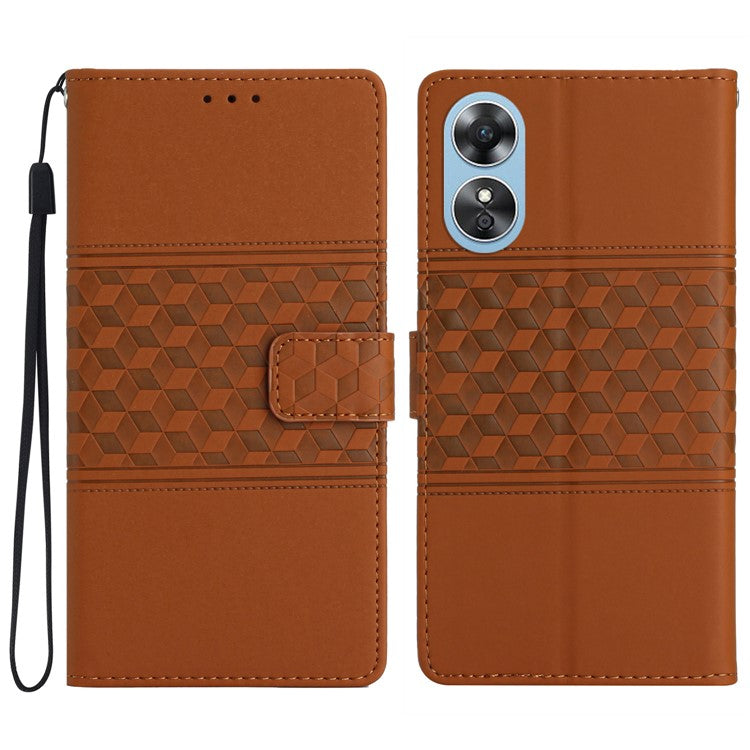 Retro Imprinted Pattern Stand Phone Case for Oppo A17 4G / A17k 4G , Wallet Skin-touch Feeling Leather Phone Cover - Brown