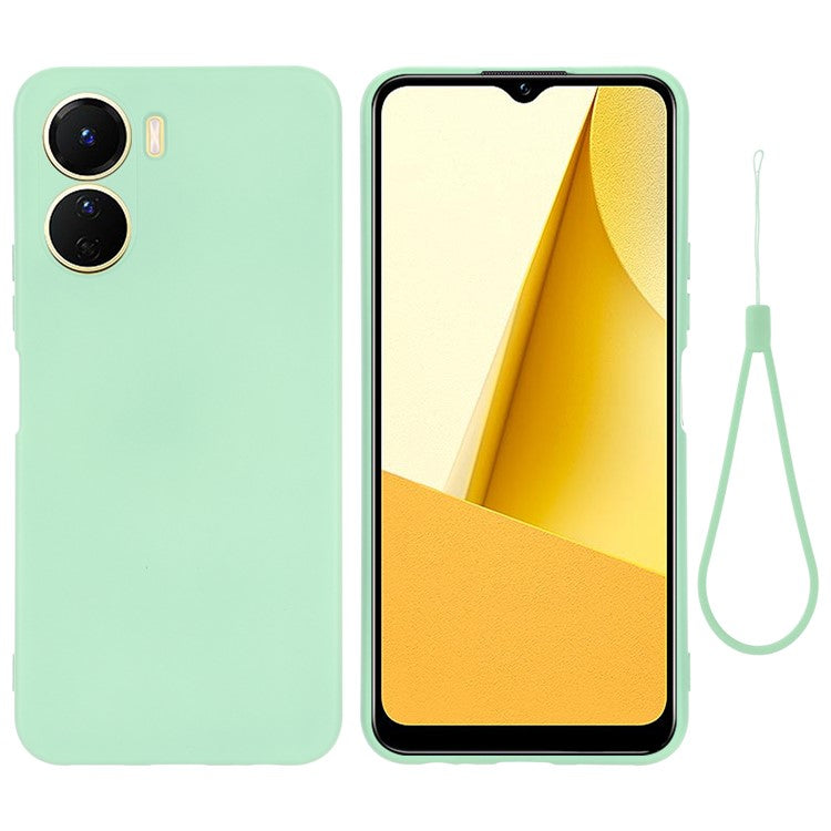 For vivo Y16 4G Phone Case, Liquid Silicone + Soft Lining Protective Back Cover with Strap - Green