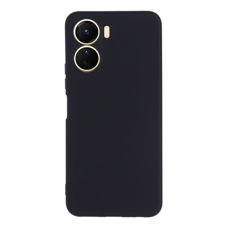 For vivo Y16 4G Phone Case, Liquid Silicone + Soft Lining Protective Back Cover with Strap - Black