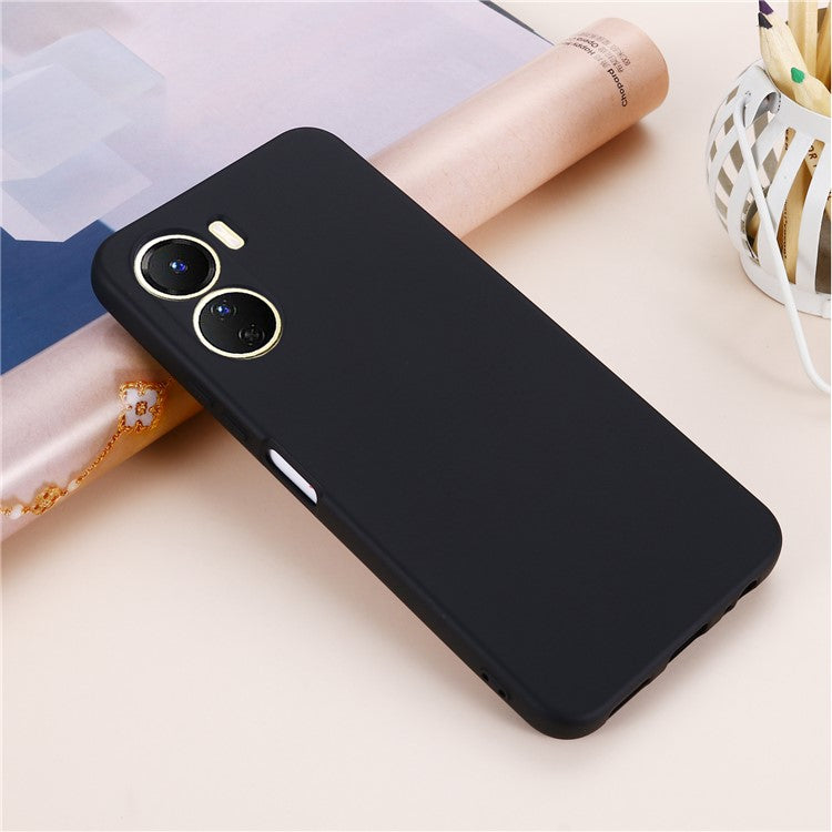 For vivo Y16 4G Phone Case, Liquid Silicone + Soft Lining Protective Back Cover with Strap - Black