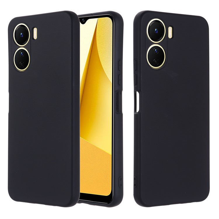 For vivo Y16 4G Phone Case, Liquid Silicone + Soft Lining Protective Back Cover with Strap - Black