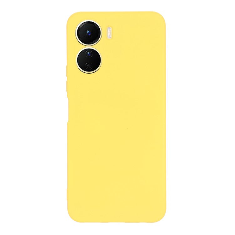 For vivo Y16 4G Phone Case, Liquid Silicone + Soft Lining Protective Back Cover with Strap - Yellow