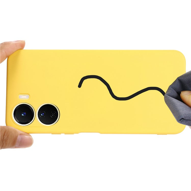 For vivo Y16 4G Phone Case, Liquid Silicone + Soft Lining Protective Back Cover with Strap - Yellow