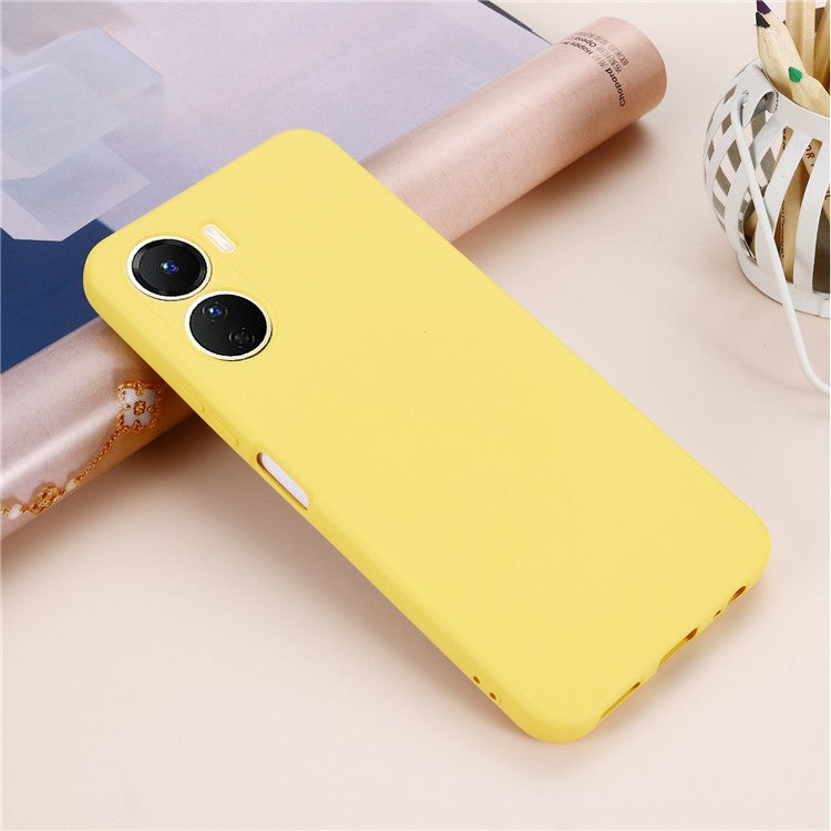 For vivo Y16 4G Phone Case, Liquid Silicone + Soft Lining Protective Back Cover with Strap - Yellow