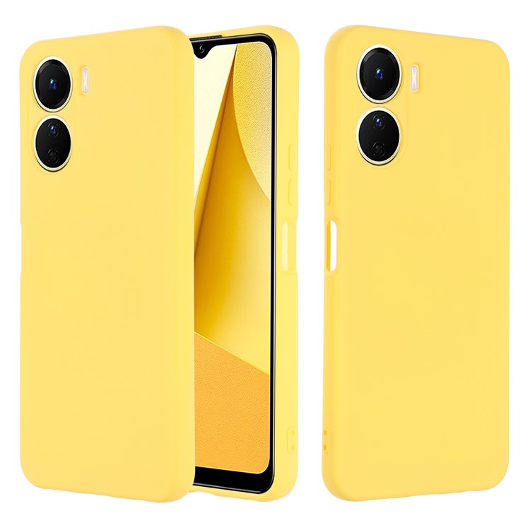 For vivo Y16 4G Phone Case, Liquid Silicone + Soft Lining Protective Back Cover with Strap - Yellow