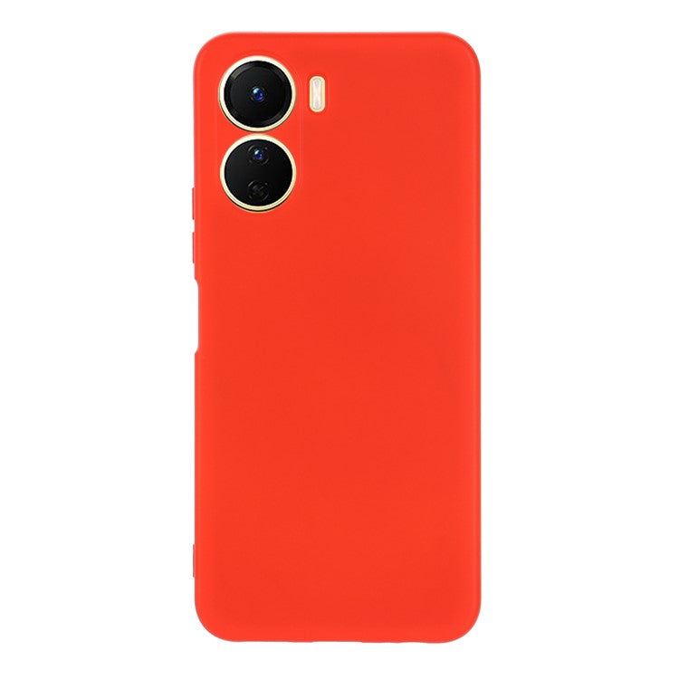 For vivo Y16 4G Phone Case, Liquid Silicone + Soft Lining Protective Back Cover with Strap - Red