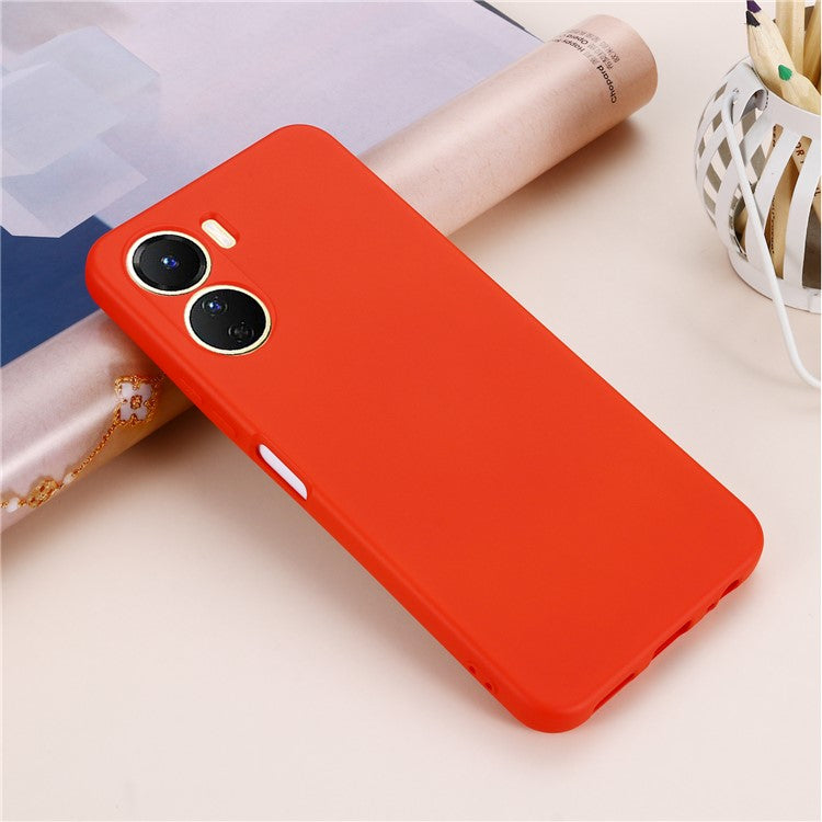 For vivo Y16 4G Phone Case, Liquid Silicone + Soft Lining Protective Back Cover with Strap - Red