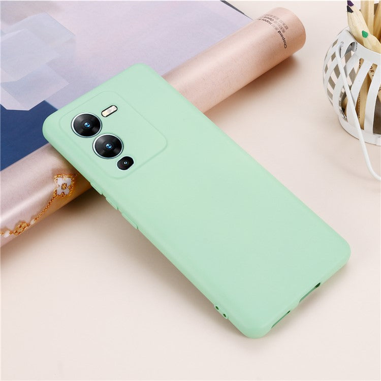 Phone Case for vivo V25 Pro 5G, Liquid Silicone + Soft Lining Protective Back Cover with Strap - Green