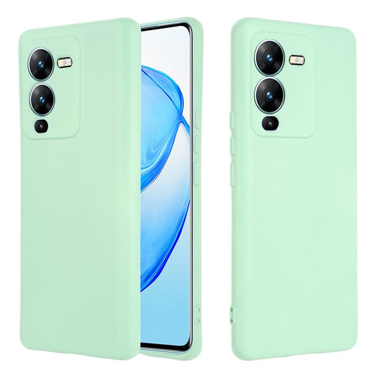 Phone Case for vivo V25 Pro 5G, Liquid Silicone + Soft Lining Protective Back Cover with Strap - Green