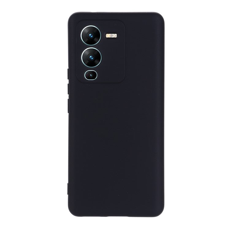 Phone Case for vivo V25 Pro 5G, Liquid Silicone + Soft Lining Protective Back Cover with Strap - Black