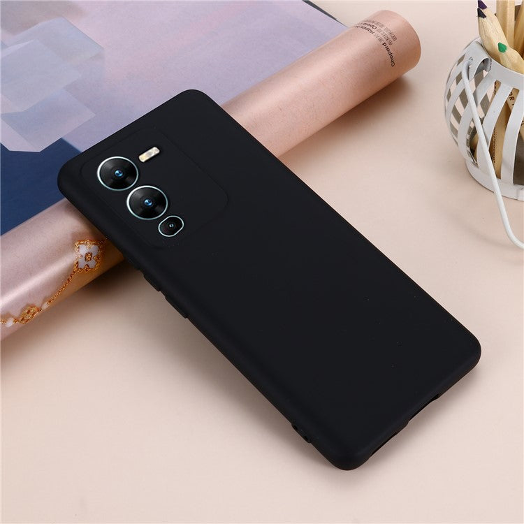 Phone Case for vivo V25 Pro 5G, Liquid Silicone + Soft Lining Protective Back Cover with Strap - Black