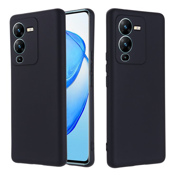 Phone Case for vivo V25 Pro 5G, Liquid Silicone + Soft Lining Protective Back Cover with Strap - Black